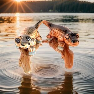Vintage Alligator Salt Pepper Retro Gator Figurines Kitschy MCM Kitchen Decor